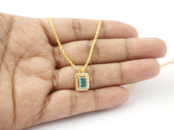 Blue Topaz Halo Diamond 14k Yellow Gold Chain Necklace - Image 9