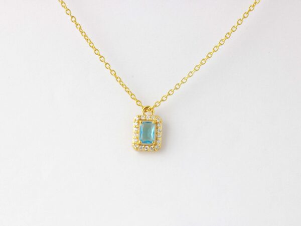 Blue Topaz Halo Diamond 14k Yellow Gold Chain Necklace - Image 8