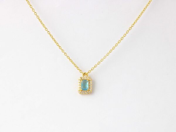 Blue Topaz Halo Diamond 14k Yellow Gold Chain Necklace - Image 7
