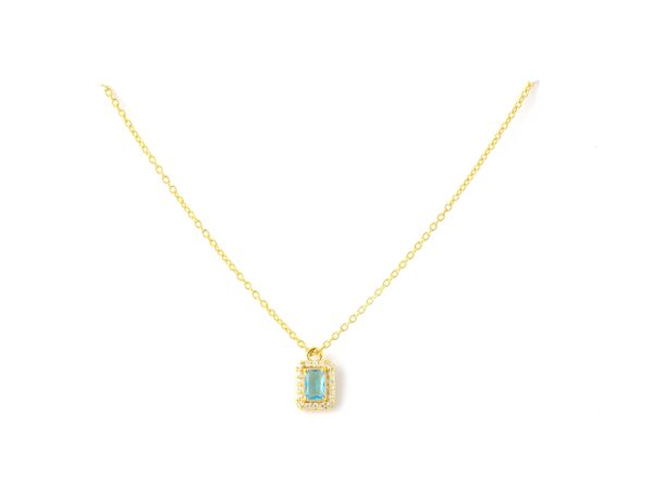 Blue Topaz Halo Diamond 14k Yellow Gold Chain Necklace - Image 6