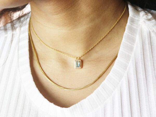 Blue Topaz Halo Diamond 14k Yellow Gold Chain Necklace - Image 4