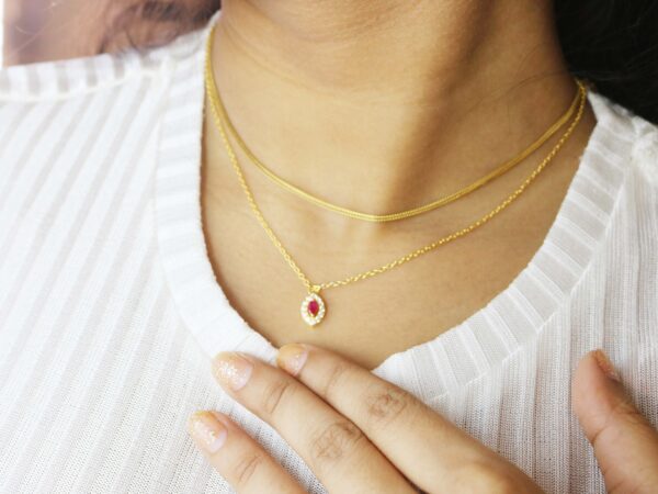 Natural Ruby with Diamond Chain Necklace For Women - Image 2