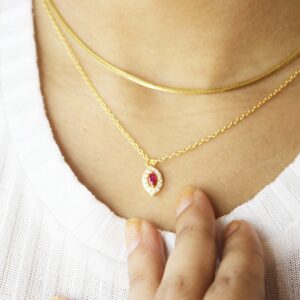 Natural Ruby with Diamond Chain Necklace For Women