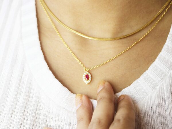 Natural Ruby with Diamond Chain Necklace For Women