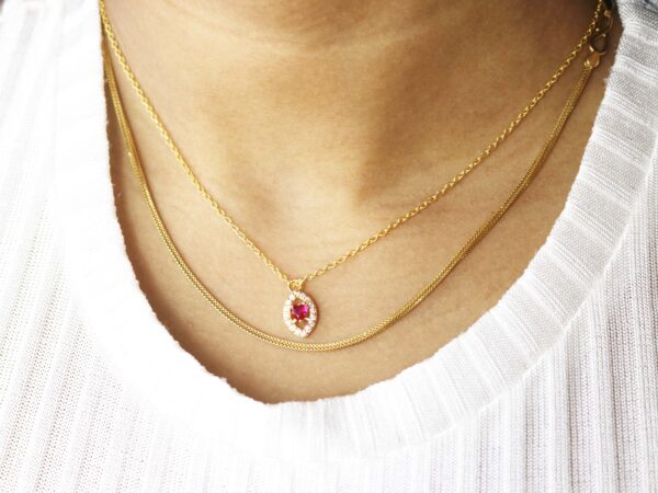 Natural Ruby Heart with Diamond Chain Necklace - Image 5