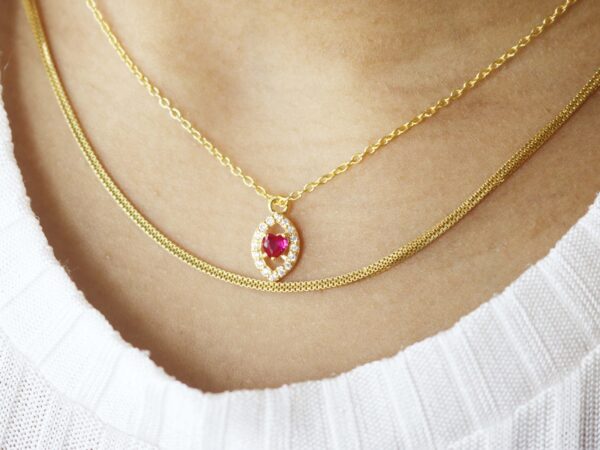 Natural Ruby Heart with Diamond Chain Necklace