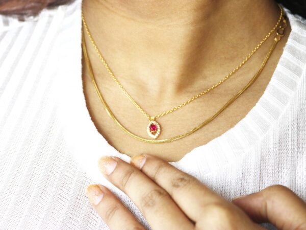 Natural Ruby Heart with Diamond Chain Necklace - Image 3