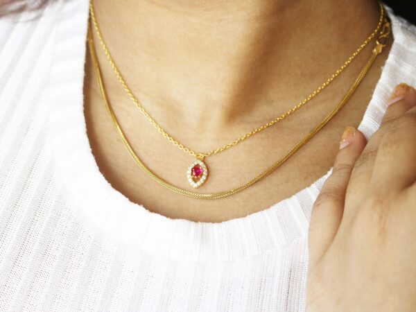 Natural Ruby Heart with Diamond Chain Necklace - Image 2