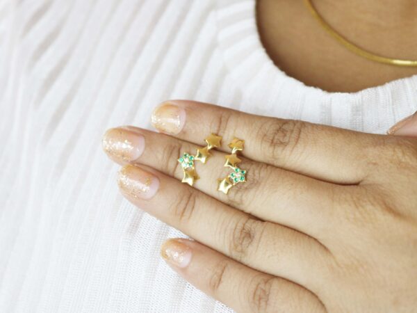 Emerald 14k Solid Gold Star Stud Earrings For Women - Image 4