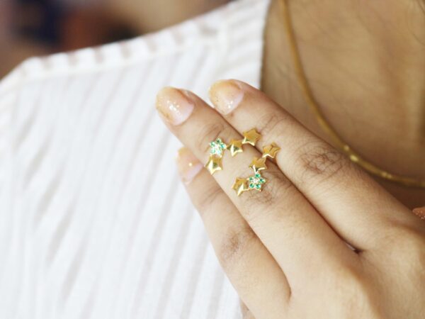 Emerald 14k Solid Gold Star Stud Earrings For Women - Image 3