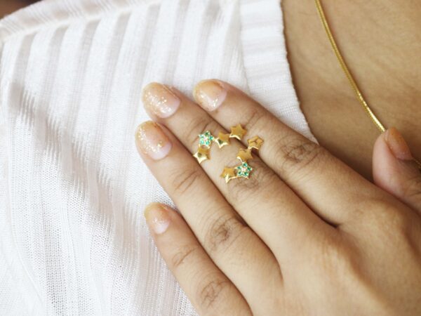 Emerald 14k Solid Gold Star Stud Earrings For Women - Image 2