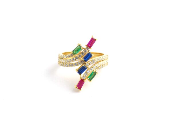 14k Yellow Gold Ruby Emerald Sapphire with Diamond Wedding Ring - Image 7