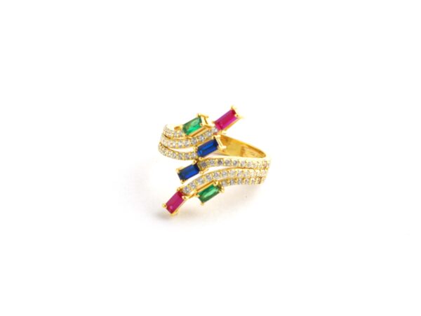 14k Yellow Gold Ruby Emerald Sapphire with Diamond Wedding Ring - Image 8