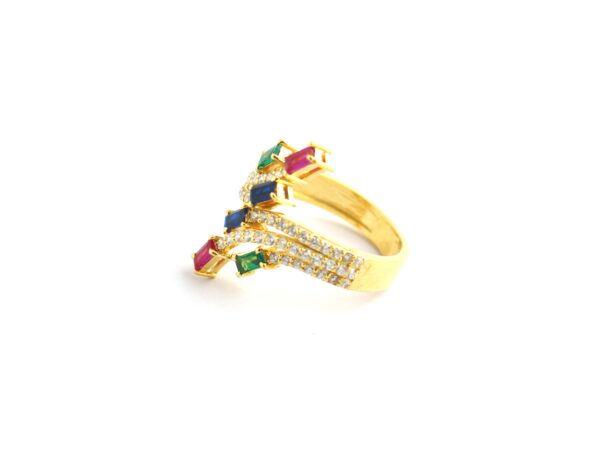 14k Yellow Gold Ruby Emerald Sapphire with Diamond Wedding Ring - Image 9