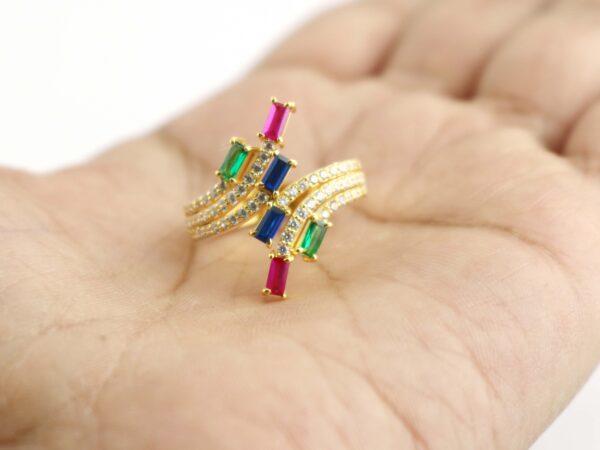 14k Yellow Gold Ruby Emerald Sapphire with Diamond Wedding Ring - Image 6
