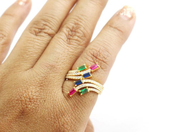 14k Yellow Gold Ruby Emerald Sapphire with Diamond Wedding Ring - Image 5