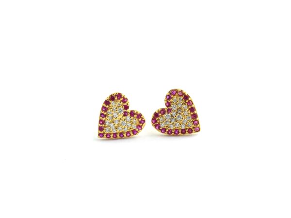 14k Yellow Gold Natural Ruby Heart Stud Earrings - Image 7