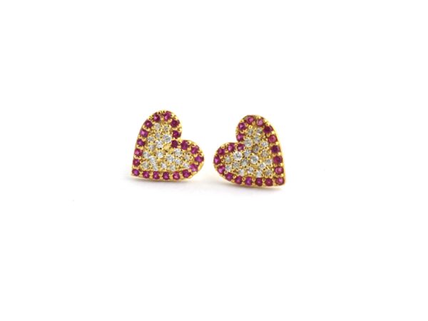 14k Yellow Gold Natural Ruby Heart Stud Earrings - Image 4