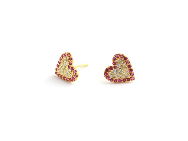14k Yellow Gold Natural Ruby Heart Stud Earrings - Image 3