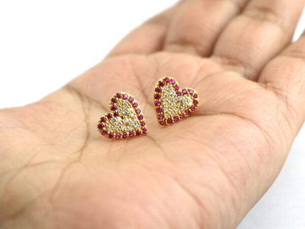 14k Yellow Gold Natural Ruby Heart Stud Earrings - Image 10