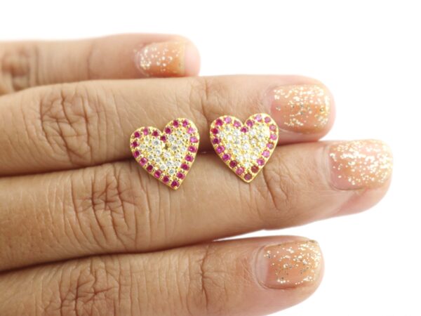 14k Yellow Gold Natural Ruby Heart Stud Earrings - Image 8