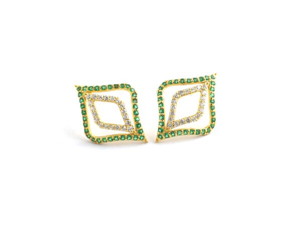 14k Yellow Gold Natural Emerald with Diamond Stud Earrings - Image 9