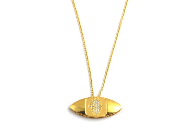 Hamsa Diamond 14k Yellow Gold Pendant Chain Necklace - Image 9