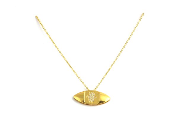 Hamsa Diamond 14k Yellow Gold Pendant Chain Necklace - Image 8