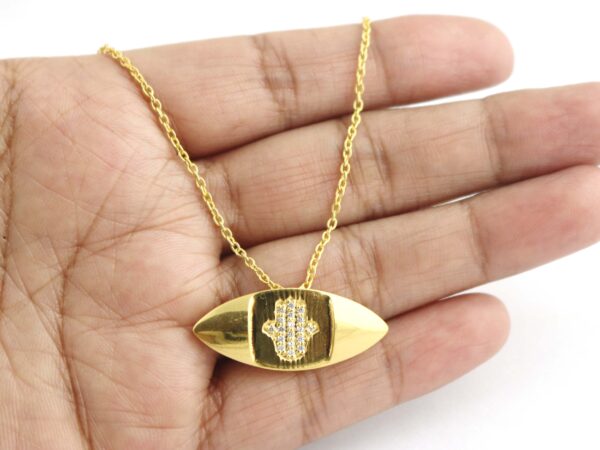 Hamsa Diamond 14k Yellow Gold Pendant Chain Necklace - Image 4