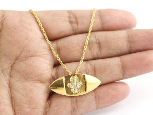 Hamsa Diamond 14k Yellow Gold Pendant Chain Necklace - Image 2