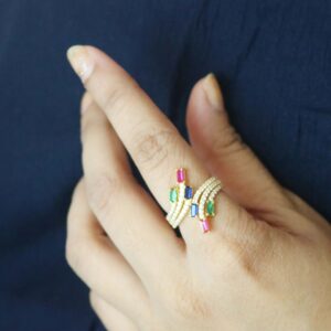 14k Yellow Gold Ruby Emerald Sapphire with Diamond Wedding Ring