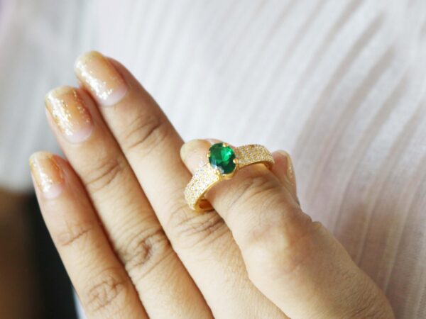 Natural Emerald Oval with Real Diamond 14k Gold Ring - Image 5