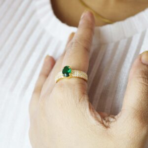 Natural Emerald Oval with Real Diamond 14k Gold Ring