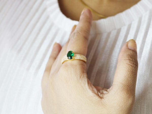 Natural Emerald Oval with Real Diamond 14k Gold Ring