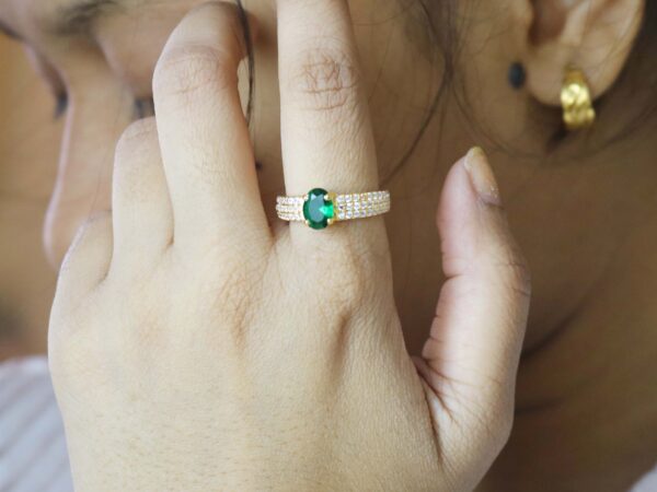 Natural Emerald Oval with Real Diamond 14k Gold Ring - Image 2