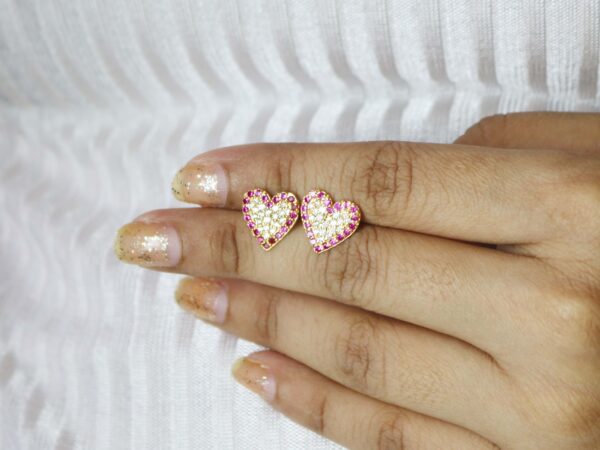14k Yellow Gold Natural Ruby Heart Stud Earrings - Image 2