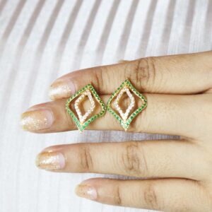14k Yellow Gold Natural Emerald with Diamond Stud Earrings