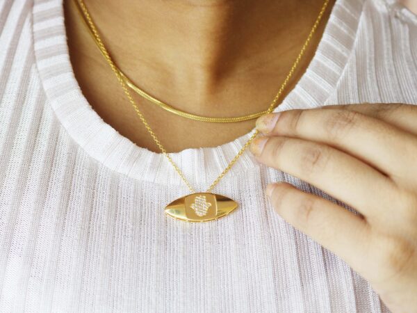 Hamsa Diamond 14k Yellow Gold Pendant Chain Necklace
