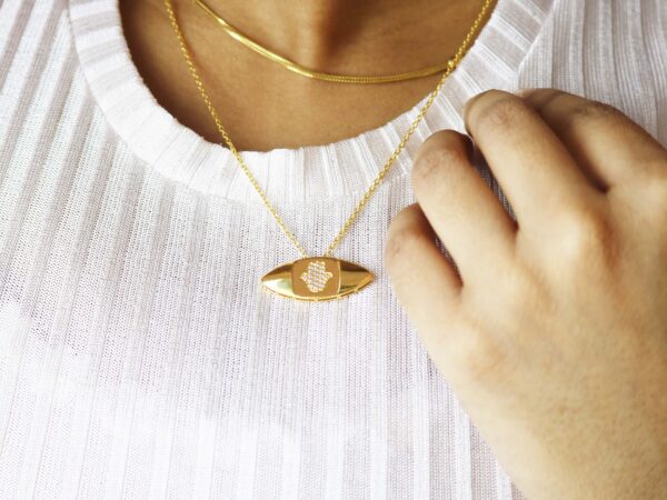Hamsa Diamond 14k Yellow Gold Pendant Chain Necklace - Image 6