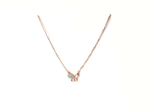 Natural Diamond 14k Rose Gold Butterfly Chain Necklace For Her - Image 10