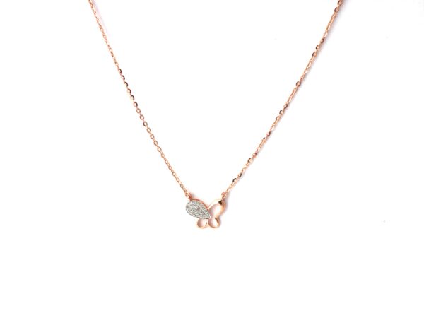 Natural Diamond 14k Rose Gold Butterfly Chain Necklace For Her - Image 9