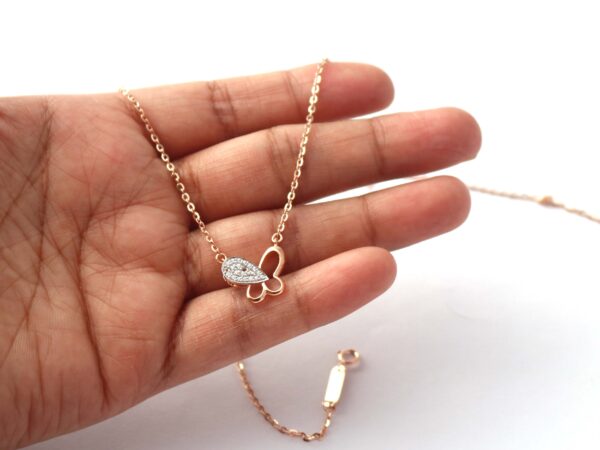 Natural Diamond 14k Rose Gold Butterfly Chain Necklace For Her - Image 7