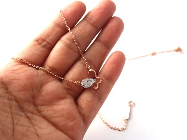 Natural Diamond 14k Rose Gold Butterfly Chain Necklace For Her - Image 6