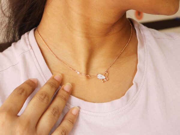 Natural Diamond 14k Rose Gold Butterfly Chain Necklace For Her - Image 2