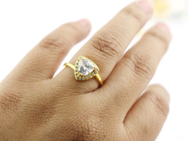 Moissanite Trillion 14k Solid Yellow Gold Wedding Ring For Wife - Image 7