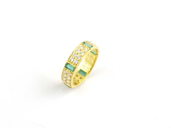 Natural Emerald Octagon with Real Diamond 14k Gold Wedding Band Ring - Image 9