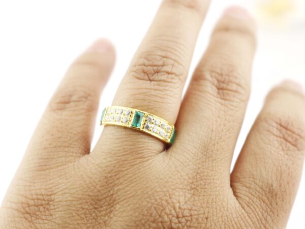 Natural Emerald Octagon with Real Diamond 14k Gold Wedding Band Ring - Image 6