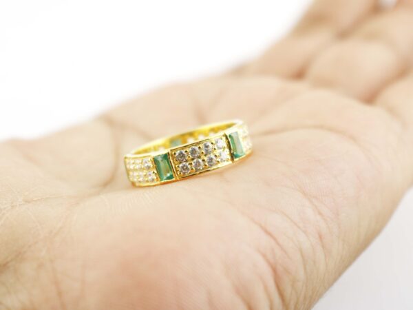 Natural Emerald Octagon with Real Diamond 14k Gold Wedding Band Ring - Image 5