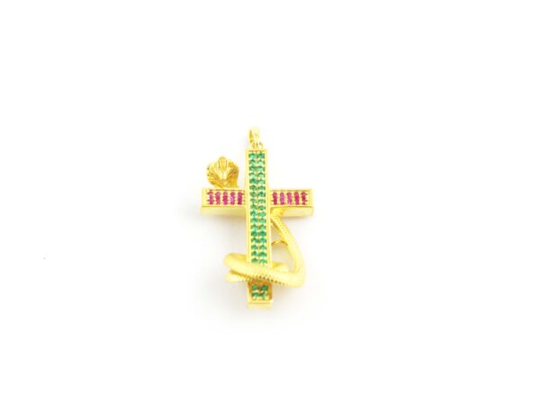 Natural Ruby And Emerald 14k Yellow Gold Snake Cross Pendant Necklace - Image 2