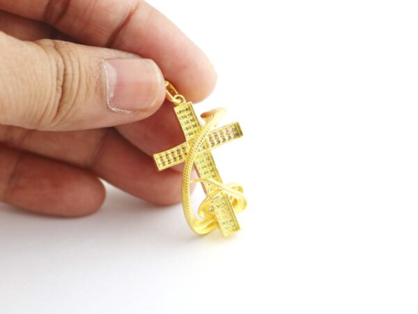 Natural Ruby And Emerald 14k Yellow Gold Snake Cross Pendant Necklace - Image 9
